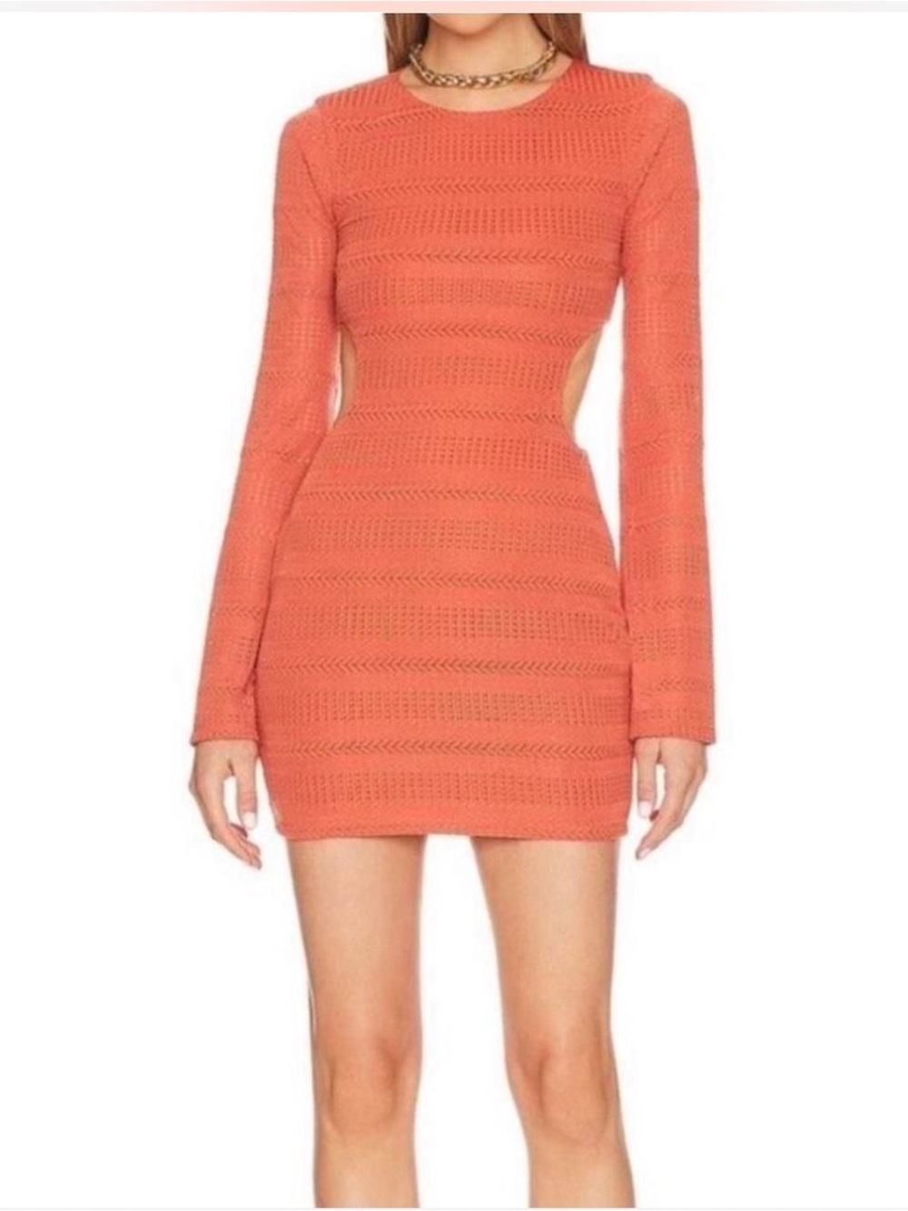 Tularosa Coral Long-Sleeve Cutout Knit Mini Dress